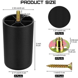 TURSTIN 8 Pack 3 Inch Plastic Furniture Legs with M8 T-Nuts Screws Tapered Sofa Couch and Chair Legs Replacement Furniture Legs for DIY Projects Sofas Coffee Tables Dressers Beds