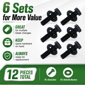 6 Sets 26-0671 & 3290-465 Blade Bolt and Belleville Washer Kit, 12 Pieces Mower Blade Hardware Replacement Compatible with Toro Exmark TimeMaster Recycler, 7/16"-20 Blade Bolt