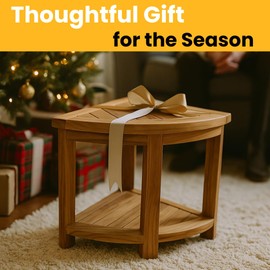 Solange & Frances Multipurpose Teak Corner Shelf and Shower Bench - Elegant Bathroom Decor, Gifts for Women, Premium Shower Chair for Elderly and Disabled, Waterproof Bathroom Organizers and Storage