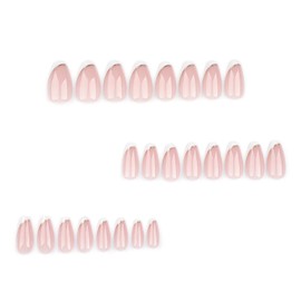 Press on Nails Almond - 24pcs Nude Color Fake Nails with Glue - Short French Tip False Nails with Gold Edge - Natural Full Cover Stick on nails for Women Girls in 12 Sizes