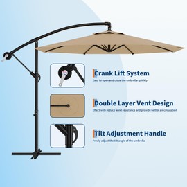 10FT Cantilever Umbrella outdoor patio, Offset Patio Umbrella with Easy Lift & Tilt Adjustment, UV Protection Fade Resistant for Deck, Pool, Garden, Tan