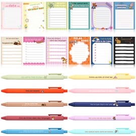 Nezyo 12 Sets Funny Thank You Gifts 12 Pieces Funny Sticky Notes Motivational Sticky Note Pads 12 Pieces Funny Inspirational Pens 1 Roll Ribbon for Teachers Colleagues Office Gifts Christmas