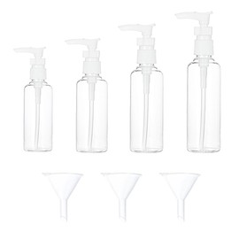 4 Stück 30ml, 50ml, 80ml, 100ml Kunststoff Pumpflasche, Transparente Airless Pumpflasche, Reise Spenderflasche mit 3Trichter für Kosmetische Lotion für Kosmetik Shampoo Creme