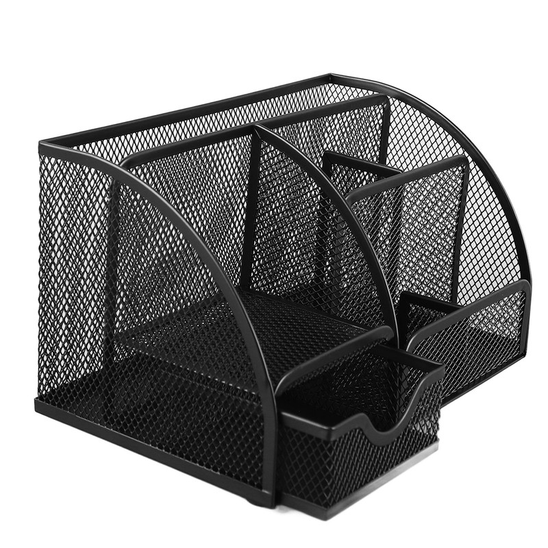 Mesh Office Desktop Organizer Multifunctional Metal 7 Compartments Pen Holder