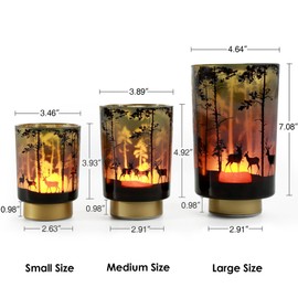 Eywamage Small Battery Operated Table Lamp with Remote, Forest Deer Cordless Glass Lamp for Bedroom Living Room Kitchen