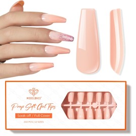 Modelone Press On Nails Light Pink Coffin Netural Gel X Nail Tips 2 in 1 Designed with Tip Primer Base X Coat Elegant Nail 240pcs 12 sizes Nail Tips for Nail Extensions Nail Art
