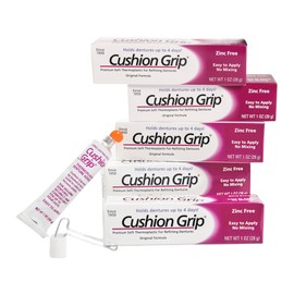 Cushion Grip Thermoplastic Denture Adhesive 1 oz (5-Pack) – Refits & Tightens Loose Dentures, Works Like a Soft Reliner for a Secure Custom Fit, Long-Lasting Comfort, Waterproof, Zinc-Free