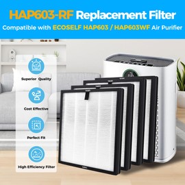 Scienraise 4 Pack HAP603 Replacement Filter Compatible with ECOSELF HAP603 HAP603WF Air Purifier, Advanced H13 True HEPA Filtration System, Replace# RFHAP603 (4 Pack, White)