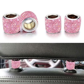 LEIWOOR 4 Pack Car Headrest Collars，Car Head Rest Collars Rings Decor Bling Bling Crystal Diamond Ice for Car SUV Truck Interior Decoration (Pink)