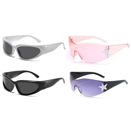 TUBAWD 4 Pcs Rave Glasses, Wrap Around Sunglasses, Rave Sunglasses Stylish and Cool Sunglasses Both Men and Women Can Use for Party Shade Sports Driving Bikes Outdoors