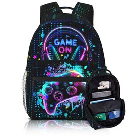School Backpack for Boys Video Game Boys Backpack for Kids Children Teens Elementary Middle School - Students Bookbag Ages 6-18, Game Bookbag Travel Back Pack