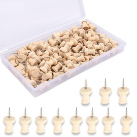 Pack of 100 wooden push pins, thumbtacks wood for cork board, map, photos, house, broo, crafts