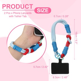 PATIKIL 2 Pcs Wrist Strap, Universal Wrist Lanyard Strap Wristlet Charm Anti Theft Cell Phone Lanyard with Tether Tab, Blue Red
