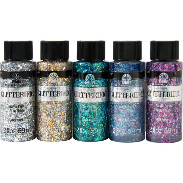 FolkArt Glitterific Glam Basics Paint, 2 oz, Glam Colors,pack of
