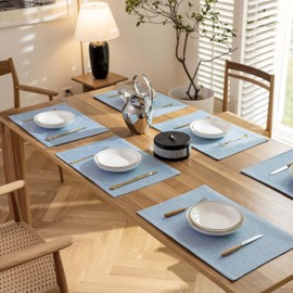 Demetex Reversible Placemat, Made of Fabric, Cotton, Linen, Stylish, Nordic Goods, Lunch Mat, Party, Luxury, Placemat, Plain, Tableware, Gift, Present, Set of 4, Blue