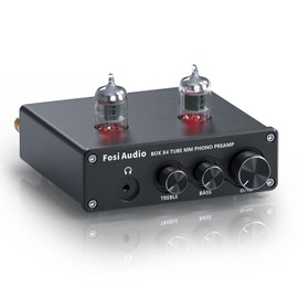Fosi Audio Box X4 Phono Preamp with JAN 5725W Vacuum Tubes for MM Turntable Phonograph Record Player with Volume Bass Treble Control