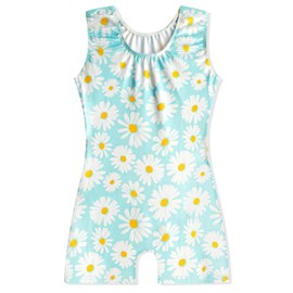 EQSJIU Kids Leotards For Gymnastics White Flower Sparkle Shinny Glitter Biketards For Girls Gymnastics 7-8 Years