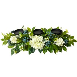 Svndlyn All Season Candle Holder Centerpiece for Table with Artificial Blueberry,White Hydrangea and Eucalyptus Leaf for Table Centerpiece Decor,Dining Room,Party Home Decor