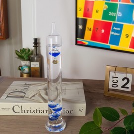 Lily's Home Galileo Thermometer 11 Inches, Measures from 64ºF to 80ºF, for Indoor Home Décor, Blue Galileo Glass Thermometer for Home, Office, Library or Covered Patio, Ideal Housewarming Gift