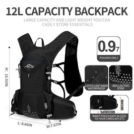 IX INOXTO Hydration Pack Backpack, Lightweight Water Backpack with 2L Hydration Bladder Daypack for Men Women,Running Hydration Vest for Trail Running Hiking Cycling Race Climbing (All black-2L)