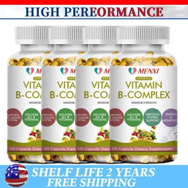 60pcs Vitamin B Complex, Vitamins B1, B2,B3,B5,B6,B8<wbr/>,B12, Energy, Metabolism Aid