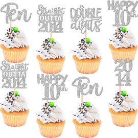 30 piezas de adornos para cupcakes de décimo cumpleaños con purpurina, diez felices 10th Straight Outta 2014, para saludar a 10 años, 10 años, boda, aniversario, fiesta, decoración de pasteles,