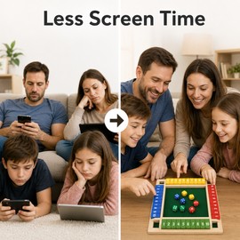 Wooden Shut The Box Dice Game for 4 Players - Number Flap Board for Family Game Nights and Math Play