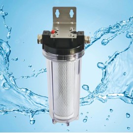 VerterPure Pro X1 RV Water Filter Housing with High Efficiency Activated Carbon Filter 2.5X10”, Heavy Duty Stainless Steel Bracket, Clear