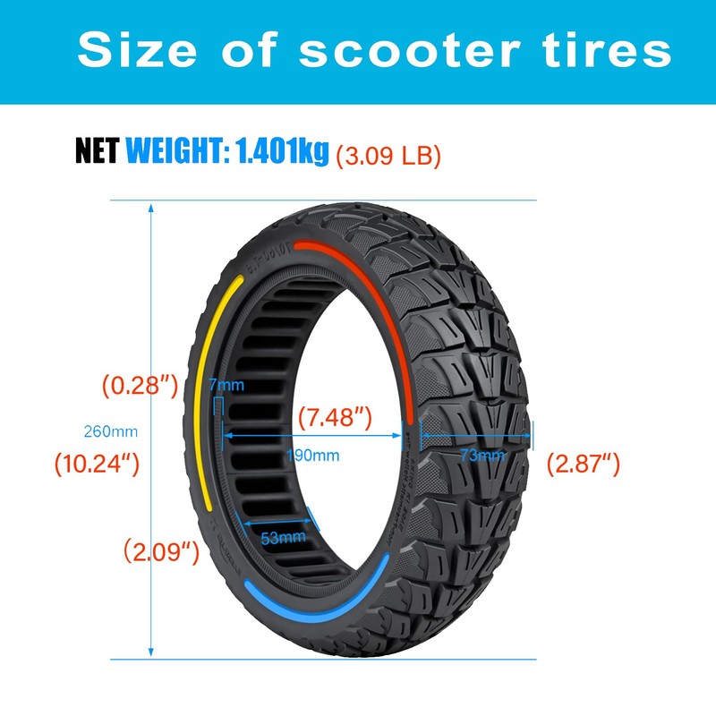 70/60-7.5 Off-Road Solid Scooter Tires : 11 Inch Tubeless Replacement