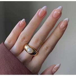 JUSTOTRY Pack of 24 Almond Pearls Nails for Gluing, Short, White French False Nails, Glossy Nude Oval False Nails, Press-On Nails with Nail Glue, Acrylic Fingernails Fake Nails Short for Women