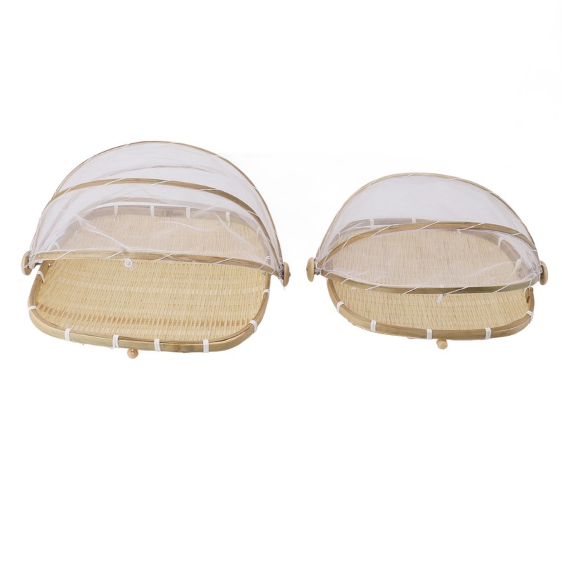 2Pcs Food Serving Tent Basket Fly Skeeter Insect Resistant Bamboo