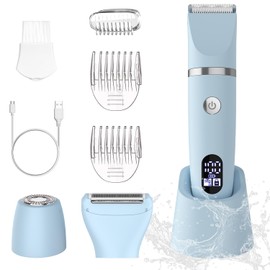 Scttomon 3-in-1 Electric Razor IPX7 Waterproof Bikini Trimmer Wet & Dry Use Painless Personal Trimmer Groomer for Ladies Face Body Legs Bikini Public Hairs Electric Lady Shaver with Replaceable Heads