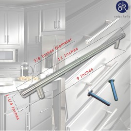(1 Piece, L: 11 Inch CC: 9 Inch) Swiss Kelly Hardware Satin Nickel Kitchen Cabinet Handles Drawer Pulls