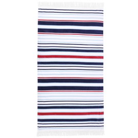 LINENOVA 100% Cotton Beach Towel -86x163cm Sand Free Beach Blanket Soft and Absorbent Towels for Swimming, Sports, Beach, Gym, Travel ((Nautical Stripe
