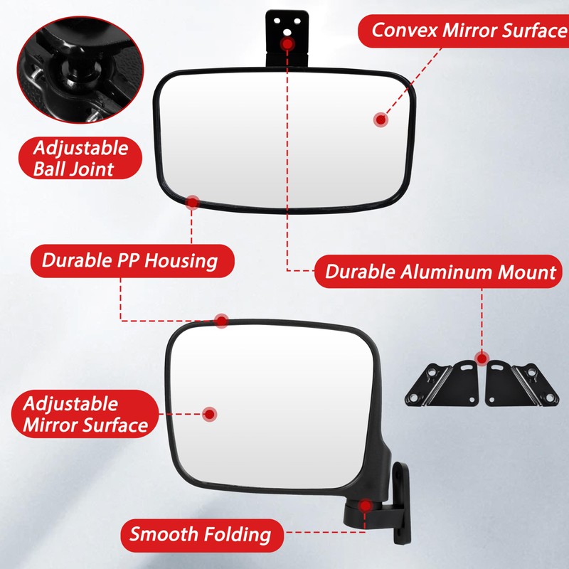 POKIAUTO UTV Side Mirrors Rear View Mirror Set for Polaris