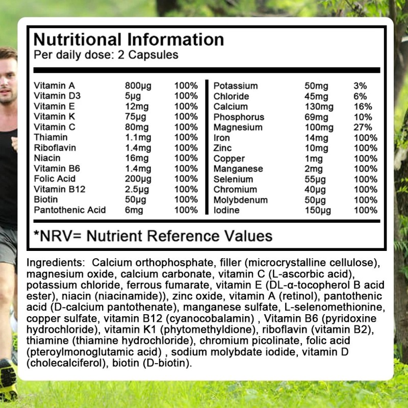 Bunkell Multivitamins Minerals Capsules Improve Energy Vitality Boost Immunity 120