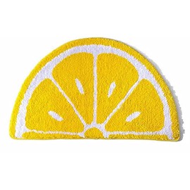 Baby Playtime Cozy Lemon Cute Fruits Half Round Shaped Bedroom Bathroom Doorway Kitchen Floor Rug Carpet Water Absorption Non-Slip mat for Kid's Room (Yellow, 50x80CM)