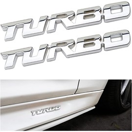 XINLIYA Turbo Car Emblem, 2 PCS 3D Metal Turbo Badge for Auto Side Body Fender Trunk, Automotive Replacement Decoration Decal Sticker, Tailgate Letter Nameplate for All Cars, Truck, SUV (Silver)