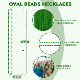 SHAOQINLIN 100 PCS St. Patricks Day Beads Necklace, 30.5" Green Oval Beads Necklaces Christmas Necklaces Irish Saint Patricks Necklaces for St. Patricks Day Mardi Gras Parade Throws Birthday Pirate Party Favors