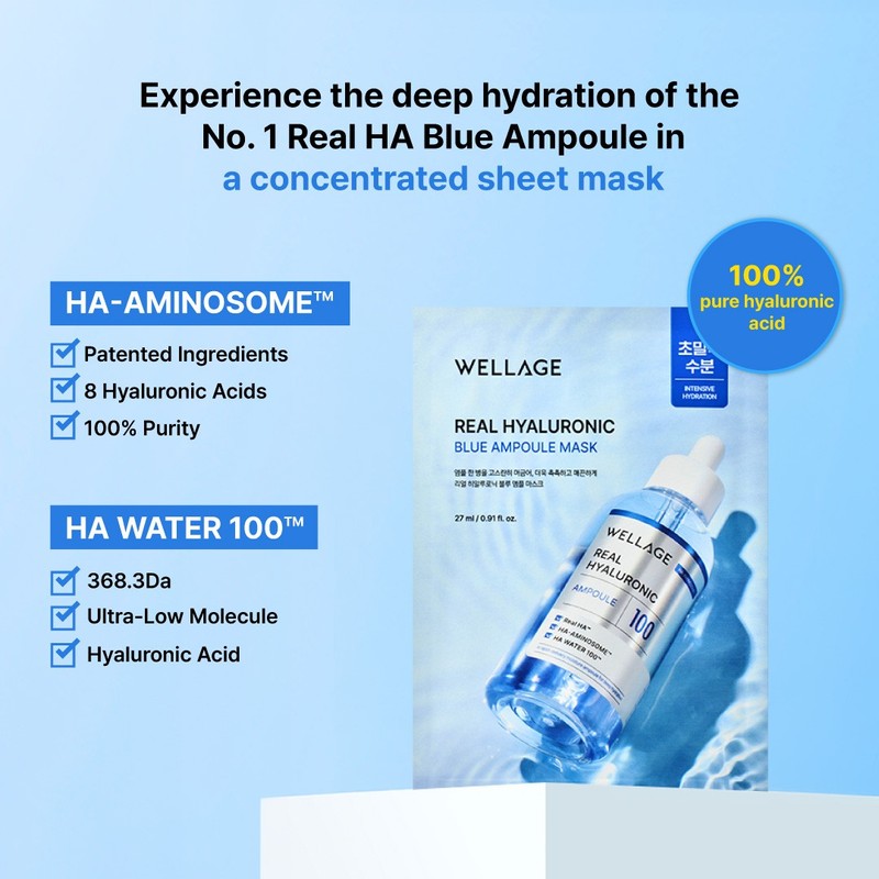 WELLAGE Real Hyaluronic Blue Ampoule Mask V2 (27ml)