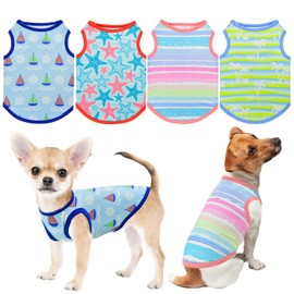 LyssKMK 4-Pack Dog Cooling Shirt Dog Summer Tank Tops Puppy Cooling Quick Dry Sleeveless Shirts with Stripe Beach Seafish Sailboat Patterns Dog Cooling Vest for Small Meddium Dogs L