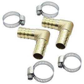 2pcs Brass Hose Barb Fitting 90 Degree Elbow 5/8" Barbed x 5/8" Barbed for Air/Water/Fuel/Oil/Gases with 4pcs Stainless Steel Clamps
