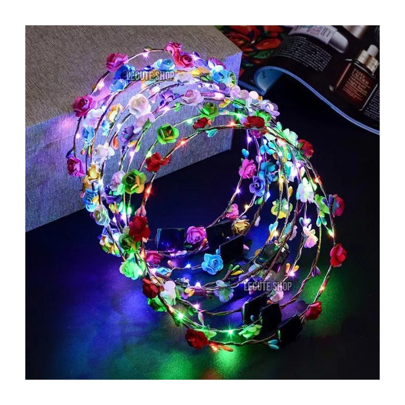 Lecute 5 Coronas Diademas Flores Luminosas Led Fiesta Boda Xv
