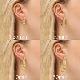 Senteria 8mm Wide 925 Sterling Silver Hoop Earrings for Women Hypoallergenic Chunky Silver Hoop Earrings with Flower Large Thick Hoops Earring Lightweight 14K Gold Plated Hoops for Women 25/30/40/50mm