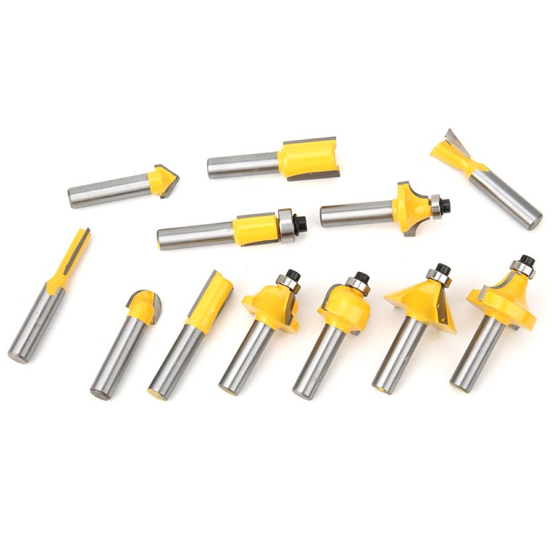 12 Pcs Router Bit Yellow Carbide Cemented Woodworking Milling Cutter