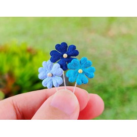 HukDok Mini Flowers with Thread Stem Mulberry Paper Flower Embellishment Card Craft Supplies Scrapbooking DIY Card Crafts Projects. (Blue Tone)
