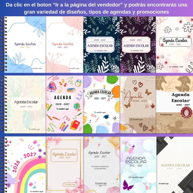 Agenda Escolar Diaria 2026 -2027 Personalizada Pasta Dura 23