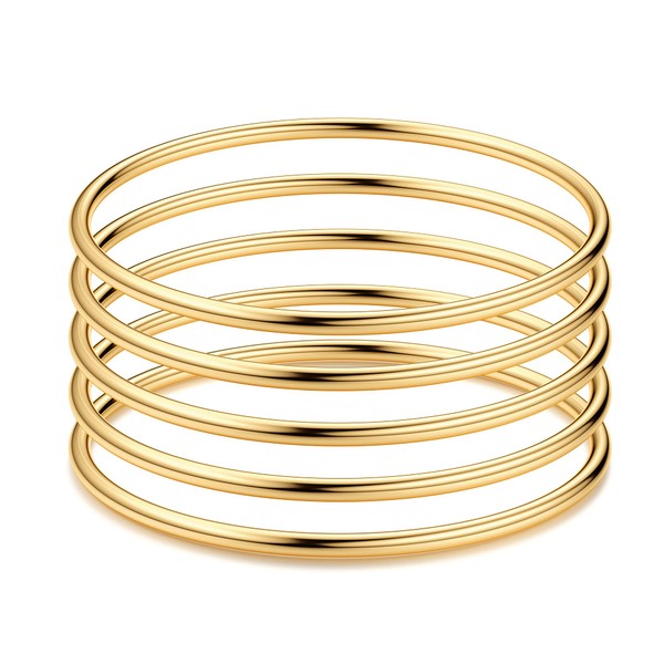 YADOCA 3mm 14K Gold Plated Bracelet Stainless Steel Glossy Thin Round Bangle Bracelet for Women Oval Solid Stackable Bracelets Set