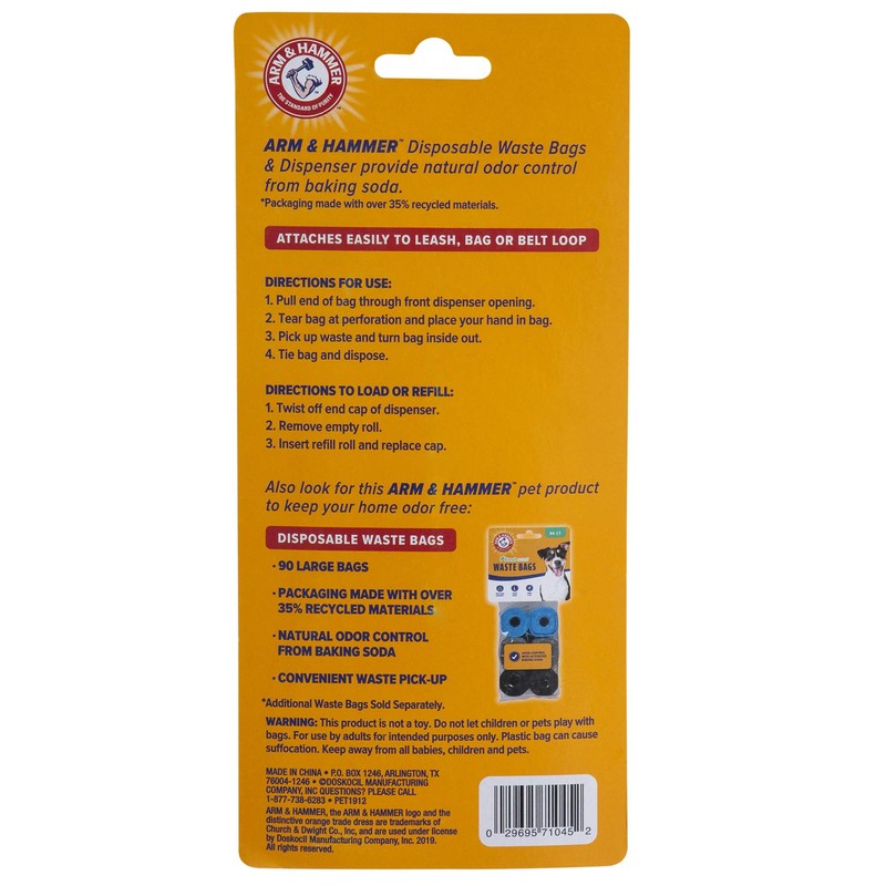Arm & Hammer 71045 Dispenser and Disposable Waste Bags, Assorted
