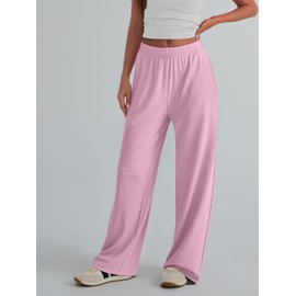 Trendy Queen Womens Wide Leg Pants Sweatpants Comfy Lounge Fit Loose Flowy Pants Fall Fashion Clothes Outfits 2025 Pink M